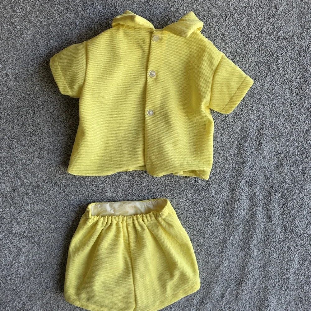 Vintage Yellow Baby Boy 2 Piece Short Set‎ Embroidered Train 0-3 Months